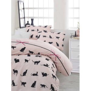 Lenjerie de pat cu cearșaf pentru pat dublu Cats, 200 x 220 cm