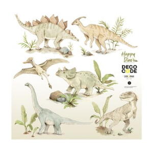 SSet autocolante de perete pentru camera copiilor Dekornik Happy Dinozauri, 70 x 70 cm