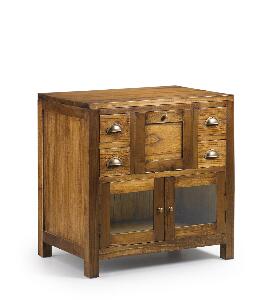 Cabinet din lemn si furnir, cu 4 sertare si 2 usi, Star Nuc, l75xA50xH75 cm