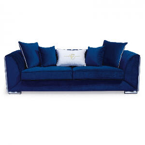 Canapea MAJESTY fixa, 3 locuri, cu arcuri, albastru, 232x90x76 cm