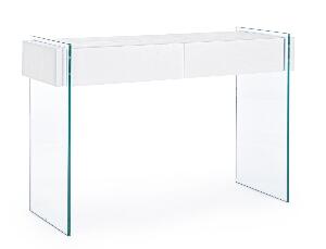 Consola din sticla si MDF, cu 2 sertare, Line Transparent / Alb, l110xA40xH75 cm