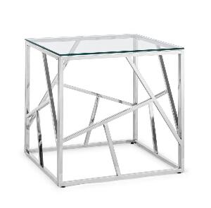 Masa de cafea din sticla si metal, Rayan Square Transparent / Crom, L55xl55xH55 cm