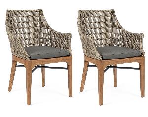 Set 2 scaune de terasa din metal si lemn de tec, Keilani Gri / Natural, l60xA58,5xH85 cm