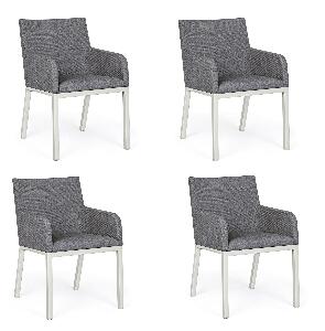 Set 4 scaune de terasa din metal, tapitate cu stofa, Owen Gri / Alb, l55xA62xH82 cm