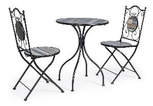 Set masa + 2 scaune pliabile pentru gradina / terasa, din ceramica si metal, Huston Multicolor / Negru, Ø60xH75 cm