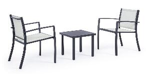 Set masa de cafea + 2 scaune pentru gradina / terasa, din sticla, material textil si metal, Auri Gri Deschis / Antracit, L45xl45xH38 cm