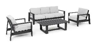 Set mobilier pentru gradina / terasa, Baltic Gri Deschis / Antracit, 2 fotolii + canapea 3 locuri + masa de cafea