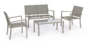 Set mobilier pentru gradina / terasa, Trent Grej, banca 2 locuri + 2 scaune + masa de cafea