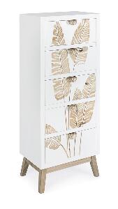 Cabinet din lemn de brad si MDF, cu 5 sertare Folium Alb / Natural, l45xA30xH109,5 cm