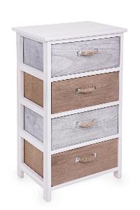 Cabinet din lemn de Paulownia, cu 4 sertare Meredith Ivoir / Gri / Maro, l40xA29xH73 cm