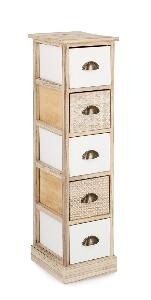 Cabinet din lemn de Paulownia, cu 5 sertare Finnley Slim Natural / Alb, l26xA32xH98 cm
