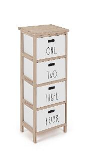 Cabinet din lemn de Paulownia si MDF, cu 4 sertare Numbers Slim Alb / Natural, l26xA32xH80 cm