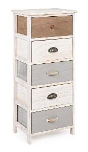 Cabinet din lemn de Paulownia si MDF, cu 5 sertare Madyson Ivoir / Gri, l40xA29xH90 cm