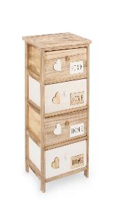 Cabinet din lemn de Paulownia si pal, cu 4 sertare Emotions Slim Natural / Alb, l26xA32xH81 cm
