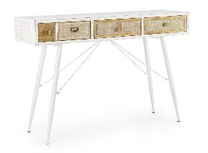 Consola din MDF, lemn de brad si metal, cu 3 sertare, Eloise Alb / Natural, l120xA35xH80 cm