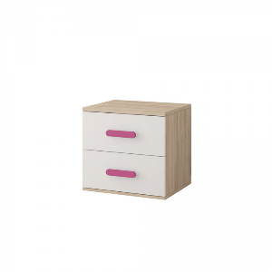 Noptiera SMYK III - 22, 2 sertare, corp sonoma, front alb, roz, 55x51x44 cm