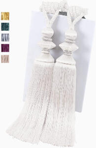 Set de 2 curele pentru perdea Hoonng, cu ciucuri, textil, alb, 83 cm