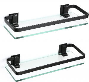 Set de 2 rafturi pentru baie Encoft, aluminiu/sticla, 35 x 7 x 12 cm