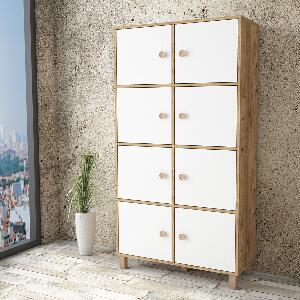 Cabinet din pal si lemn, cu 8 usi Vilamo VL59-217 Tall Alb / Natural, l96xA40xH179,4 cm
