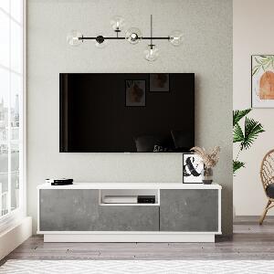 Comoda TV din pal, cu 3 usi, Luvio LV3-GW Gri Deschis / Alb, l140xA35,5xH42,5 cm