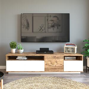 Comoda TV din pal, cu 4 usi, Future FR5-AW New Alb / Natural, l180xA44,8xH44,6 cm