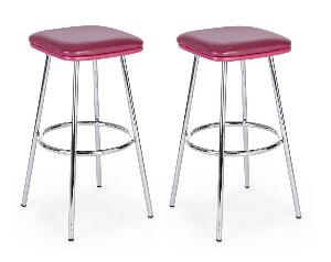 Set 2 scaune de bar tapitate cu piele ecologica si picioare metalice Agnes Bordeaux / Crom, l38xA38xH75 cm