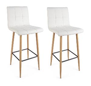 Set 2 scaune de bar tapitate cu piele ecologica si picioare metalice Bruce Alb / Natural, l46xA40xH108 cm