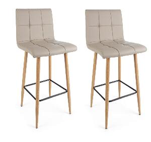 Set 2 scaune de bar tapitate cu piele ecologica si picioare metalice Bruce Capuccino / Natural, l46xA40xH108 cm