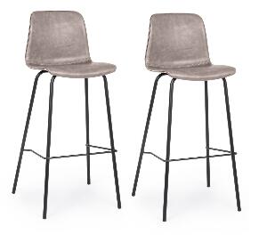 Set 2 scaune de bar tapitate cu piele ecologica si picioare metalice Kyra Bej / Negru, l39xA44xH103,5 cm