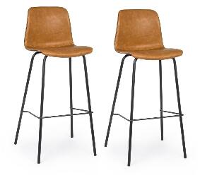 Set 2 scaune de bar tapitate cu piele ecologica si picioare metalice Kyra Maro / Negru, l39xA44xH103,5 cm