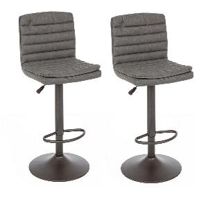 Set 2 scaune de bar tapitate cu piele ecologica si picior metalic Connor Gri Inchis, l41xA50xH94,5-115,5 cm