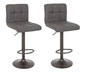Set 2 scaune de bar tapitate cu piele ecologica si picior metalic Greyson Matt Gri Inchis, l42xA51xH92-113 cm