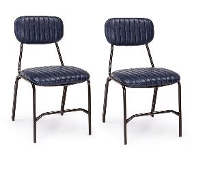 Set 2 scaune tapitate cu piele ecologica si picioare metalice Debbie Bleumarin / Negru, l44xA55xH73 cm