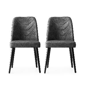 Set 2 scaune tapitate cu stofa si picioare din lemn, Dallas 527 Antracit / Negru, l50xA49xH90 cm