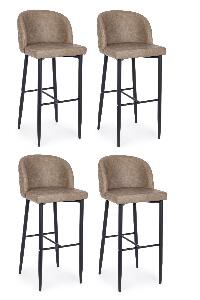 Set 4 scaune de bar tapitate cu piele ecologica si picioare metalice Chris Grej / Negru, l47xA52xH105 cm