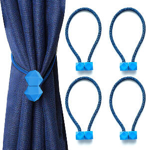 Set de 4 curele magnetice pentru perdele Hohaoo, metal/poliester, albastru deschis, 45 cm