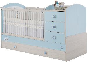 Patut transformabil din pal cu sertar, pentru bebe Baby Boy Light Blue / Nature, 180 x 80 cm