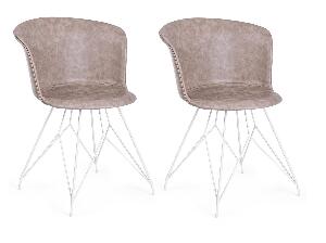 Set 2 scaune tapitate cu piele ecologica si picioare metalice Loft Bej / Alb, l56xA54xH76 cm