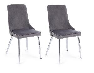 Set 2 scaune tapitate cu stofa si picioare metalice Corinna Velvet Gri / Crom, l44xA55xH86 cm