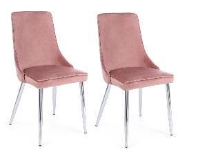 Set 2 scaune tapitate cu stofa si picioare metalice Corinna Velvet Roz / Crom, l44xA55xH86 cm