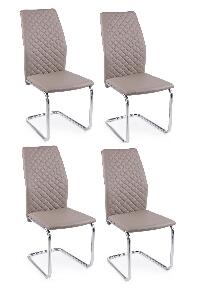 Set 4 scaune tapitate cu piele ecologica si picioare metalice Louise Grej / Crom, l43xA60xH98 cm