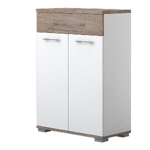 Cabinet hol din pal, cu 2 usi si 1 sertar, Azur CPL21 Alb / Stejar Nebraska Inchis, l68xA35xH98 cm