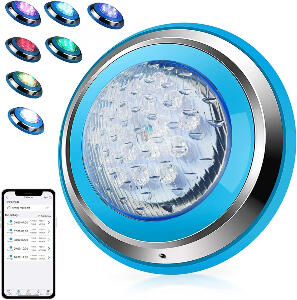 Lampa submersibila pentru piscina CXhome, LED, RGB, argintiu/albastru, 27 x 7 cm