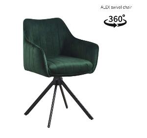 Scaun rotativ tapitat cu stofa si picioare metalice, Alex Velvet Verde / Negru, l45xA59xH86 cm