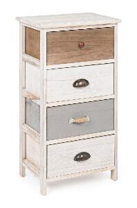Cabinet din lemn de Paulownia si MDF, cu 4 sertare Madyson Ivoir / Gri, l40xA29xH73 cm