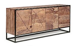 Comoda din lemn de salcam si metal, cu 4 usi Egon Natural / Negru, l175xA40xH76 cm
