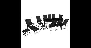 Set mobilier de gradina din aluminiu, 12 piese, negru