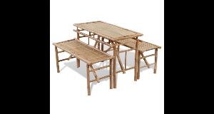 Set mobilier exterior pliabil din lemn de bambus 2 banci+1 masa