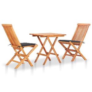 Set masa + 2 scaune pliabile pentru gradina / terasa, din lemn de tec, Arlo Natural / Antracit, L60xl60xH65 cm