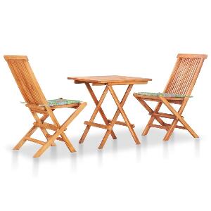Set masa + 2 scaune pliabile pentru gradina / terasa, din lemn de tec, Arlo Natural / Multicolor, L60xl60xH65 cm
